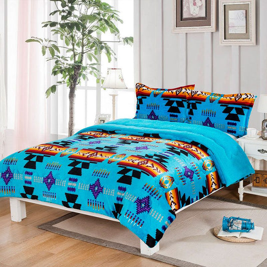 King Sherpa Lined 3pc Bed Set - Turquoise