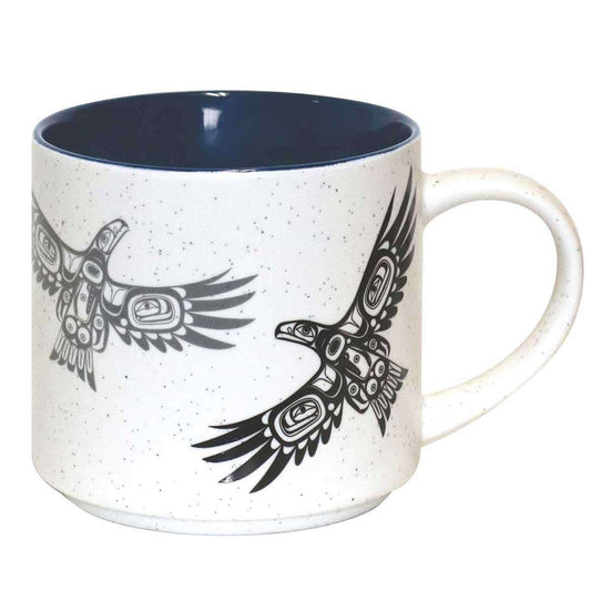 Ceramic Mug - Soaring Eagle with Indigenous artwork and speckled matte exterior.