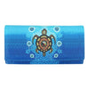 Blue wallet with a turtle design on a white background